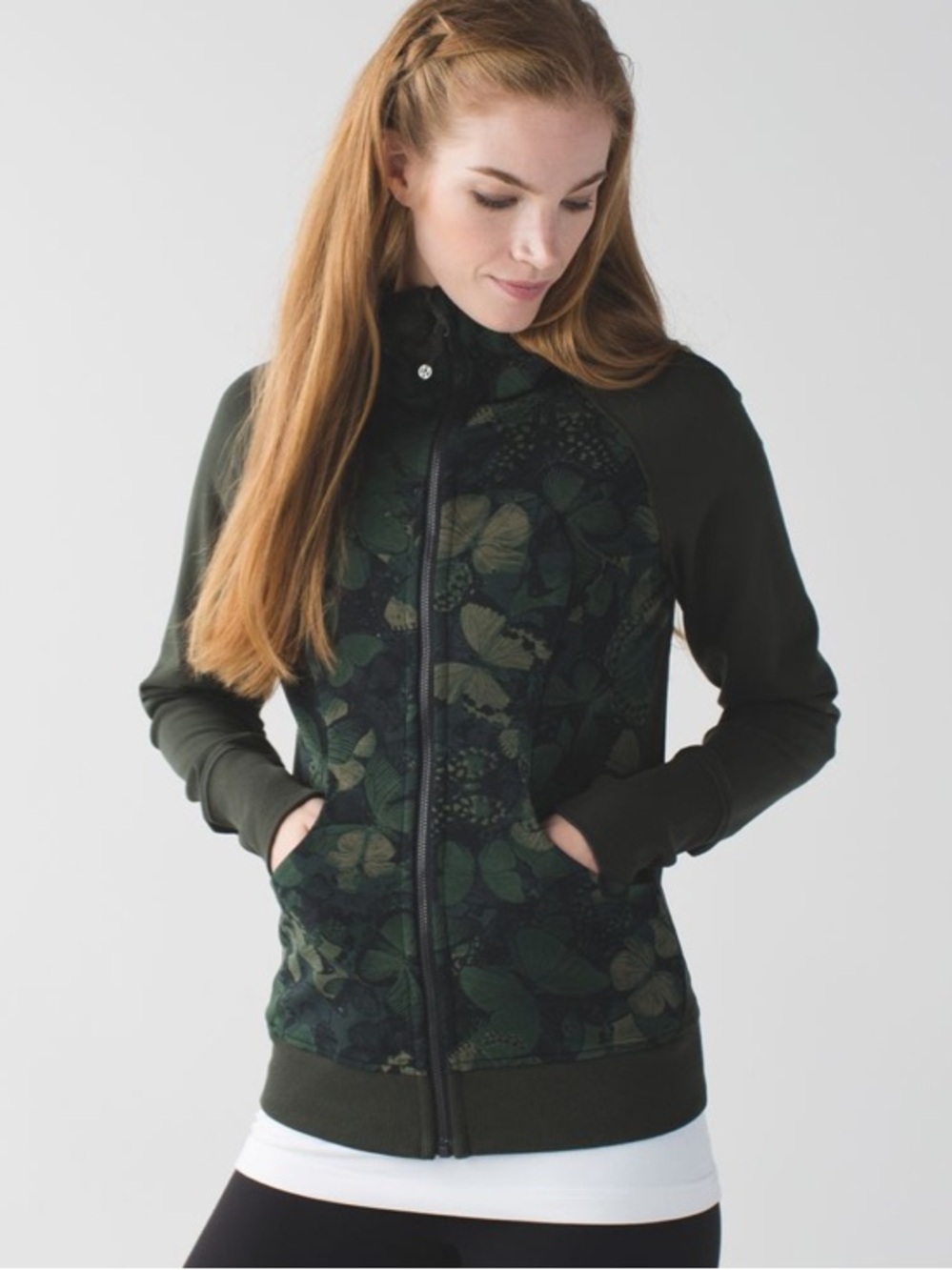 Lululemon Scuba Hoodie Biggie So Fly Butterfly Fatigue Green Black Size 4